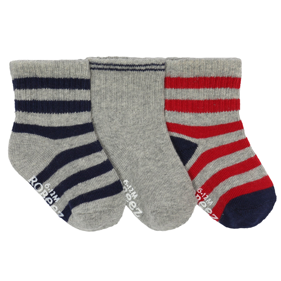 Robeez - Core -Socks -Daily Dave Red-Grey-Black 3pk -6-12M Socks - Daily Dave Red/Grey/Black 3pk 197166006653