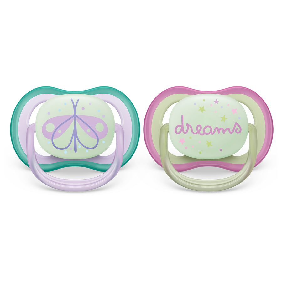 Philips Avent - Ultra Air Pacifier Night 2pk 0-6M FlyDream Ultra Air Pacifier Nighttime - 0-6M - Lilac Dragonfly+Dreams - 2 pack 075020106537