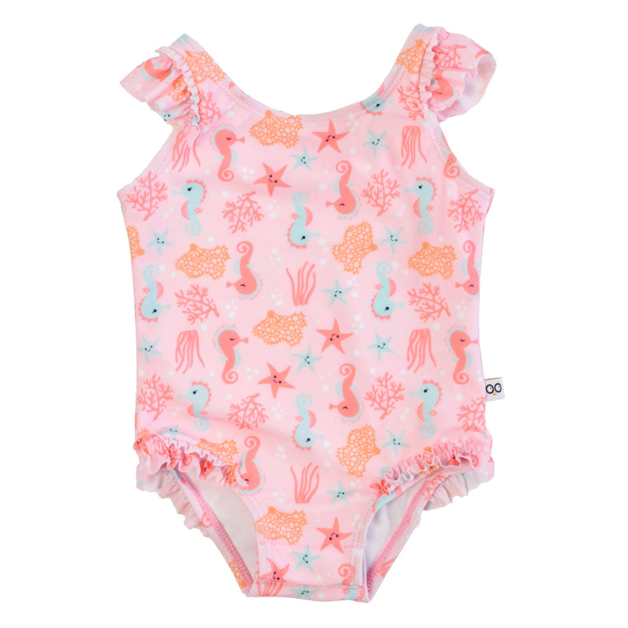 ZOOCCHINI - Baby Ruffled 1 Piece Swimsuit - Seahorse 12-24M Baby Ruffled 1 Piece Swimsuit - Seahorserse 810608033832