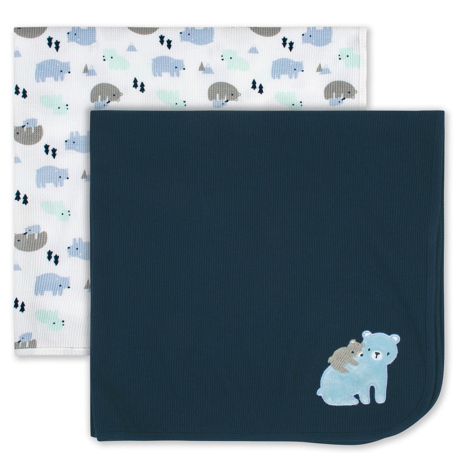 d - Just Born - Thermal Blanket 2pk - Bear Just Born 2-Pack Baby Boys Bear Thermal Blankets 032633135620