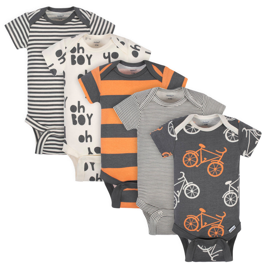 d - Gerber - 5 Pack Short Sleeve Onesie Body Bicycle -6-9M 5-Pack Baby Boys Comfy Stretch Bicycle Short Sleeve Onesies® Bodysuits 013618027918