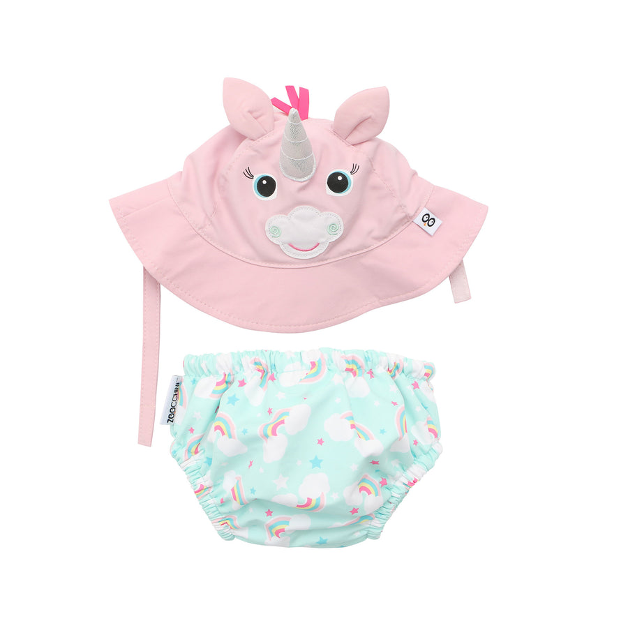 ZOOCCHINI - Baby Swim Diaper+Sun Hat Set AllieAlicorn 12-24M UPF50+ Baby Swim Diaper & Sun Hat Set - Alli the Alicorn 810608032675