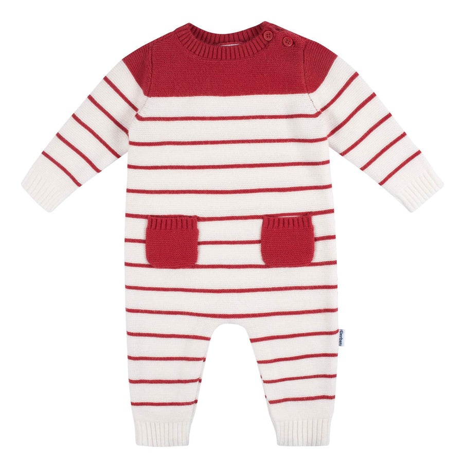 d - Gerber -23F- 1pk Sweater KnitRomper -  - RedWhite - NB 1 Pack Sweater Knit Romper - Boy - Red + White 013618399848