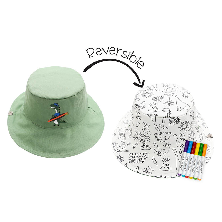 d - FlapJackKids - Kids' Colouring Sun Hat - Dino - Medium Kids Colouring Sun Hat - Dino 873874009086