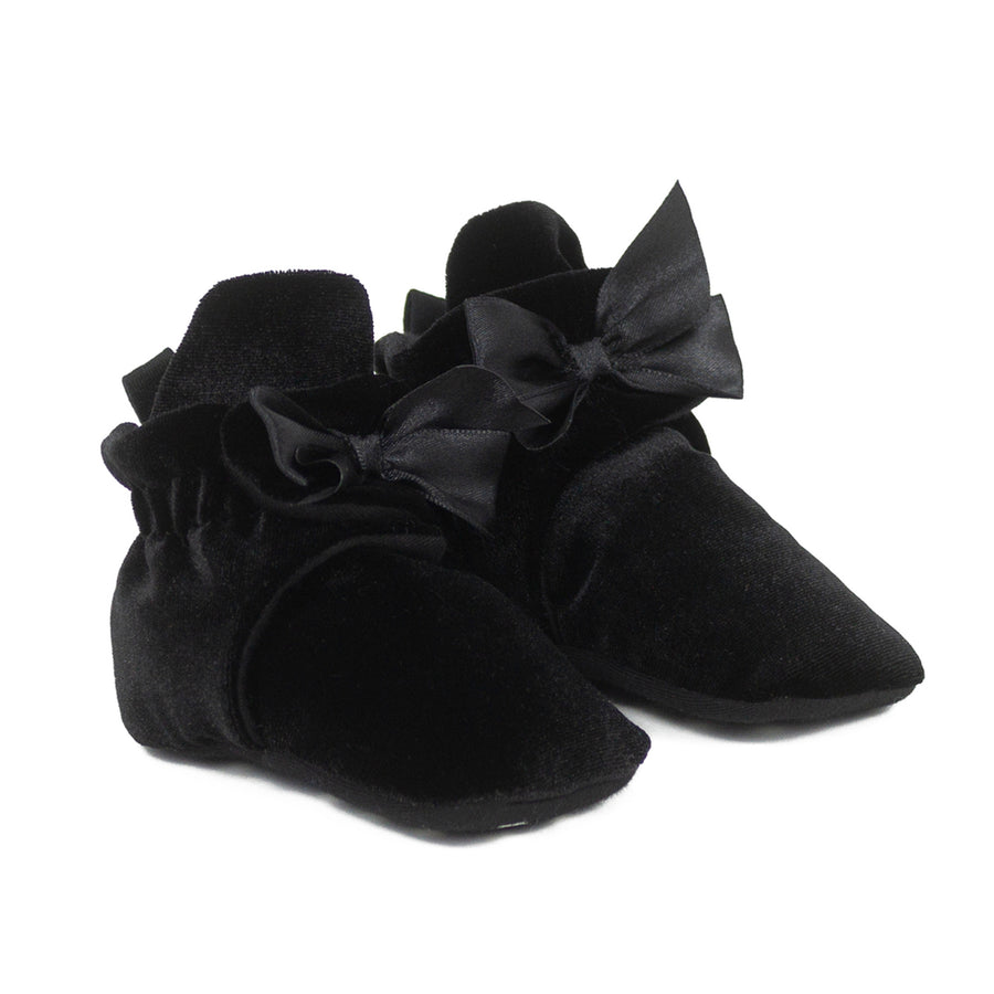 L - Robeez - F22-F23 - Snap Boot Holiday Bow Blk Velvet 3-6M F21 - Snap Bootie - Holiday Bow Black Velvet 730838904972