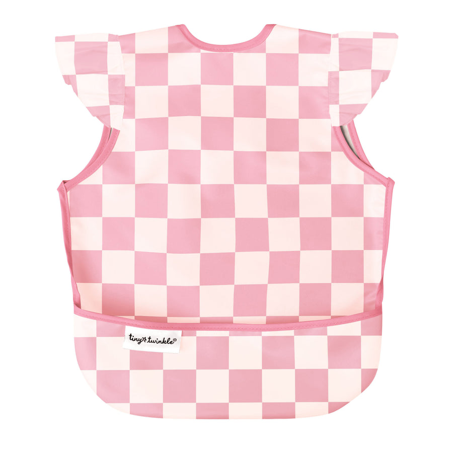 Tiny Twinkle - Apron Bib - Pink Checkers - 6-24M Mess-proof Apron Bib - Pink Checkers 810027536297