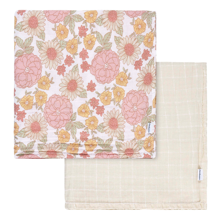 Gerber - OP2304 - 2pk Muslin Blanket - Retro Floral 2 pack Muslin Blanket - Retro Floral 013618469176
