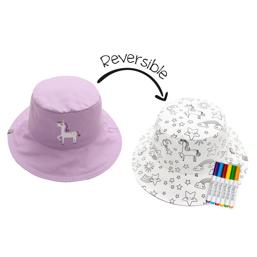 d - FlapJackKids -Kids' Colouring Sun Hat - Unicorn - Medium Kids Colouring Sun Hat - Unicorn 873874009048