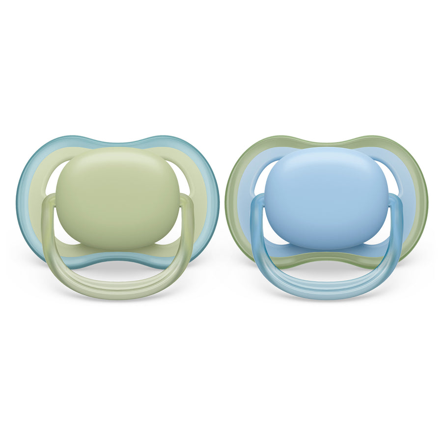Philips Avent - Ultra Air Pacifier 2pk - 0-6M - Green+Blue Ultra Air Pacifier - 0-6m - Pastel Green + Celestial Blue - 2 pack 075020103482