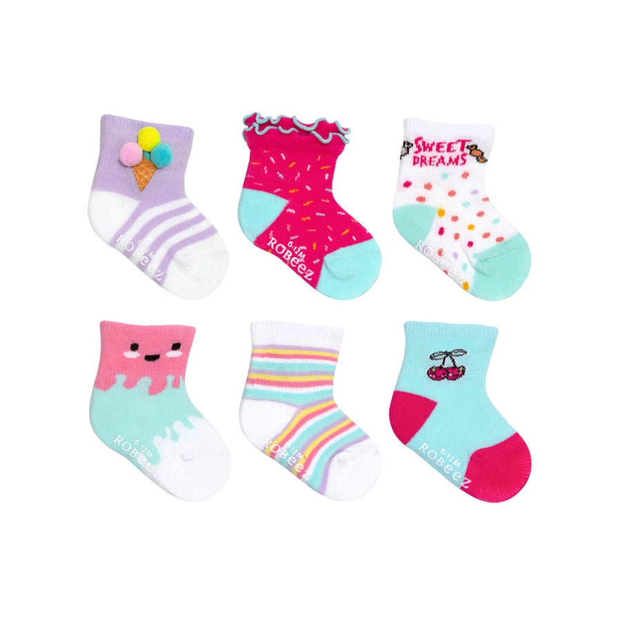 L - Robeez - F22 - 6pk Infant Socks - Sweet Treats - 0-6M Baby Socks - Sweet Treat 730838950689