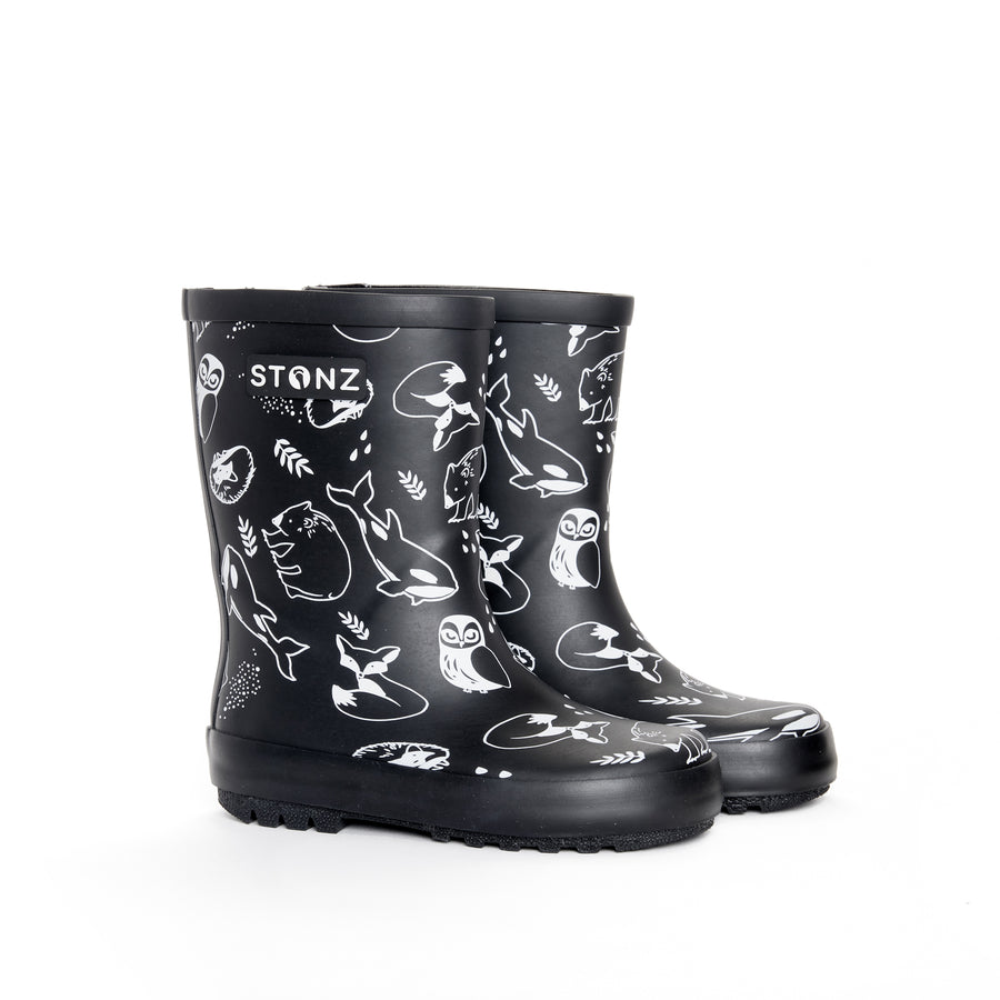 Stonz - Core - Rain Boots - Neo Stonz Print - Black - 4T Rain Boots - Neo Stonz Print - Black 628631013635