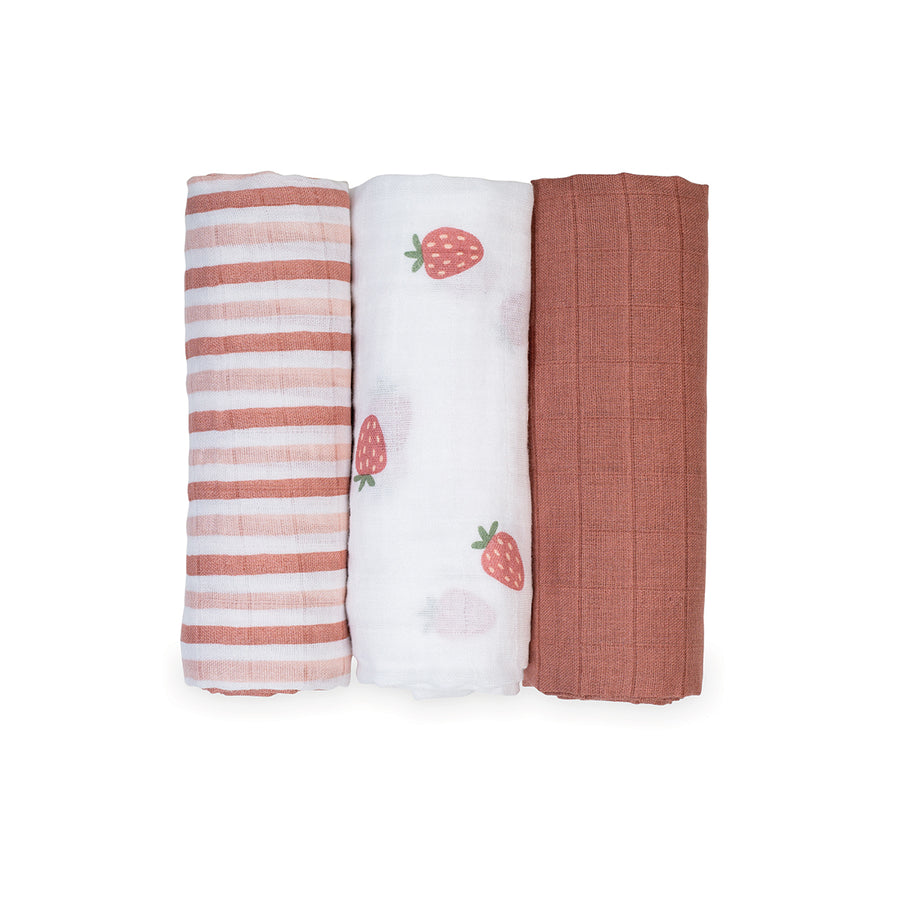 Lulujo- Receiving Blankets 3PK- Strawberries Cotton Receiving Blankets - 3 pack - Strawberries 628233452177
