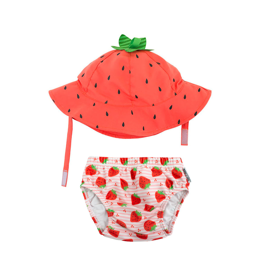 ZOOCCHINI - Baby Swim Diaper + Sun Hat - Strawberry S 3-6M UPF50+ Baby Swim Diaper & Sun Hat Set - Strawberry 810608033351