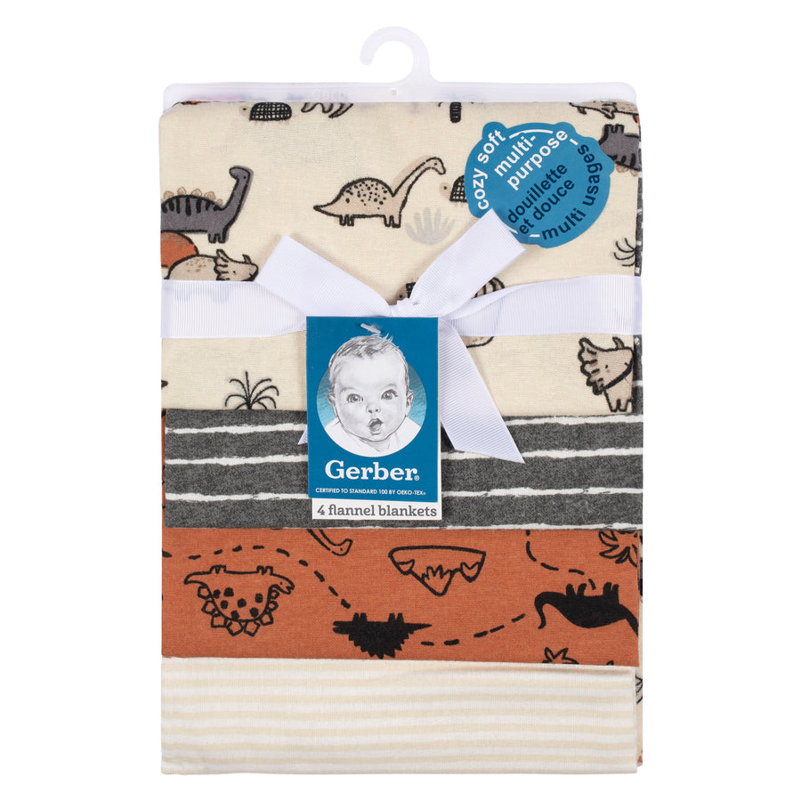 Gerber - 4pk Flannel Receiving Blanket - Dino Gerber® 4-Pack Baby Boys Dino Flannel Receiving Blankets 013618359156