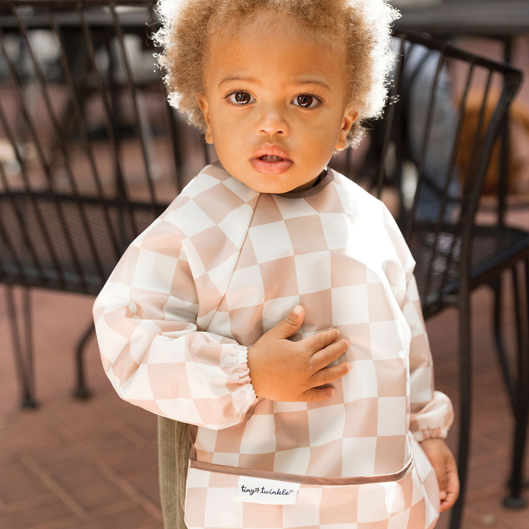 Mess-proof Full Sleeved Bib - Brown Checkers