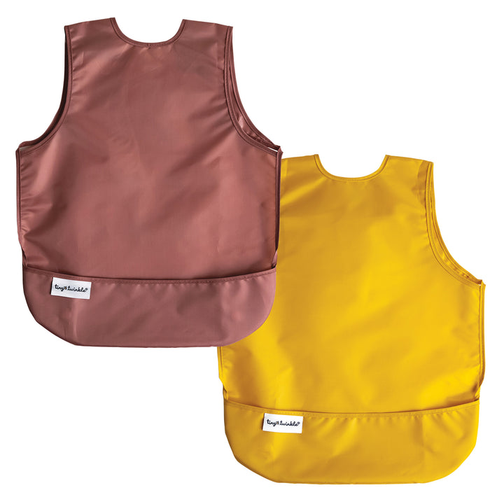 Tiny Twinkle - Apron Bib 2pk - Taupe + Dandelion 2-4y Mess-proof Apron Bib 2 Pk - Recycled Taupe & Dandelion - Large 810027533562