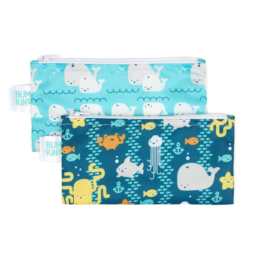 d - Bumkins - Reusable Snack Bag 2pk Small - SeaFriend&Whale Reusable Snack Bag 2pk - Sea Friend & Whale 014292633754