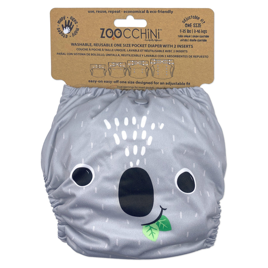 d - ZOOCCHINI - Reusable Pocket Diaper Koala 2pk  7-35lb One Size Reusable Pocket Diaper with 2pk Insert -  Koala 810608031869