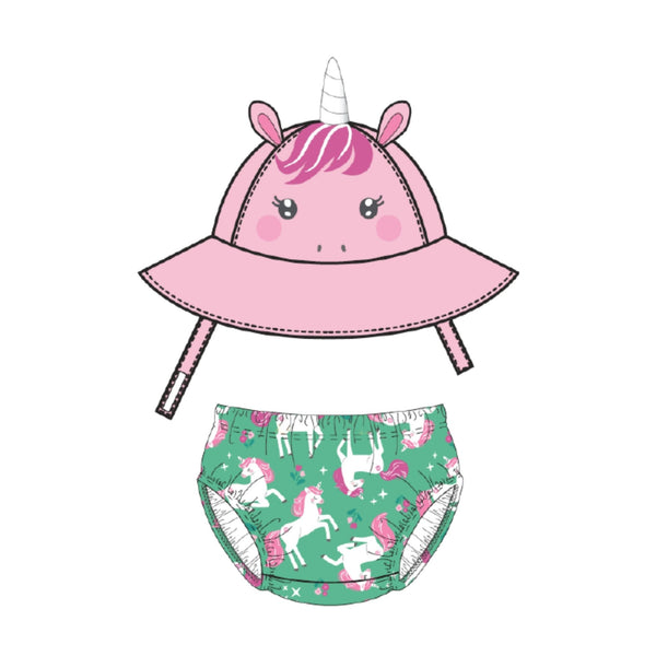 UPF50+ Swim Diaper + Sun Hat Set - Unity the Unicorn