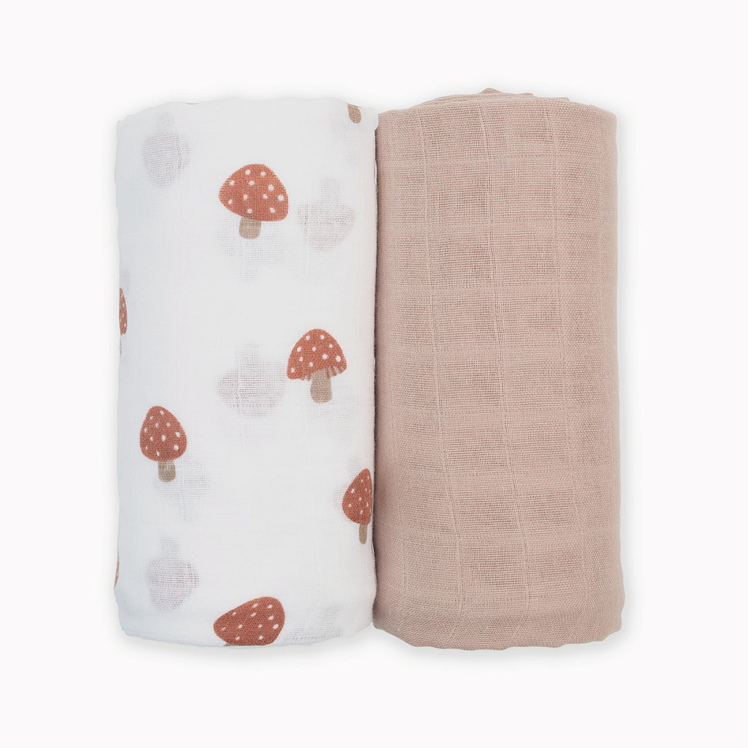 Lulujo - Cotton Muslin Swaddles 2PK - Mushroom + Sand Cotton Muslin Swaddle Blankets - 2 pack - Mushroom + Sand 628233451675