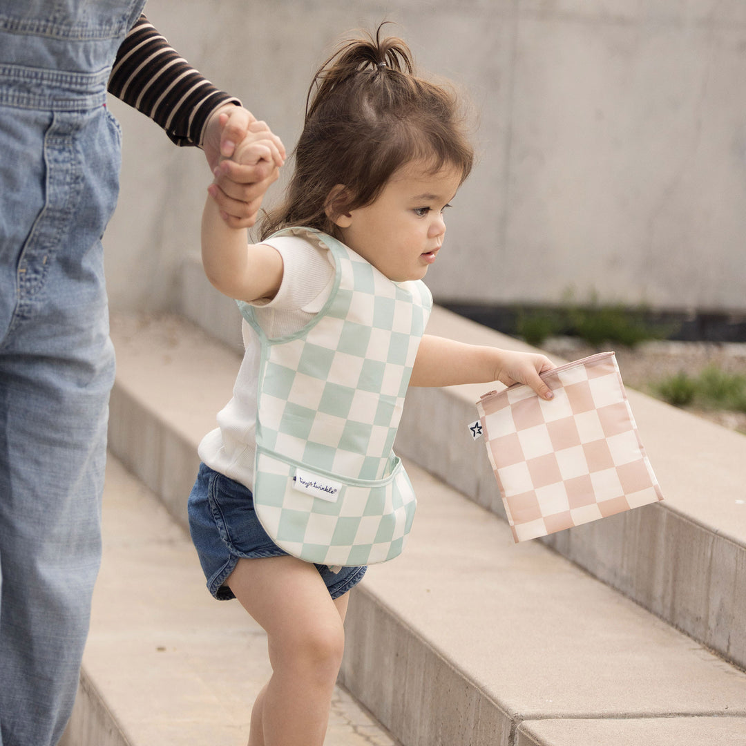 Mess-proof Apron Bib - Sage Checkers