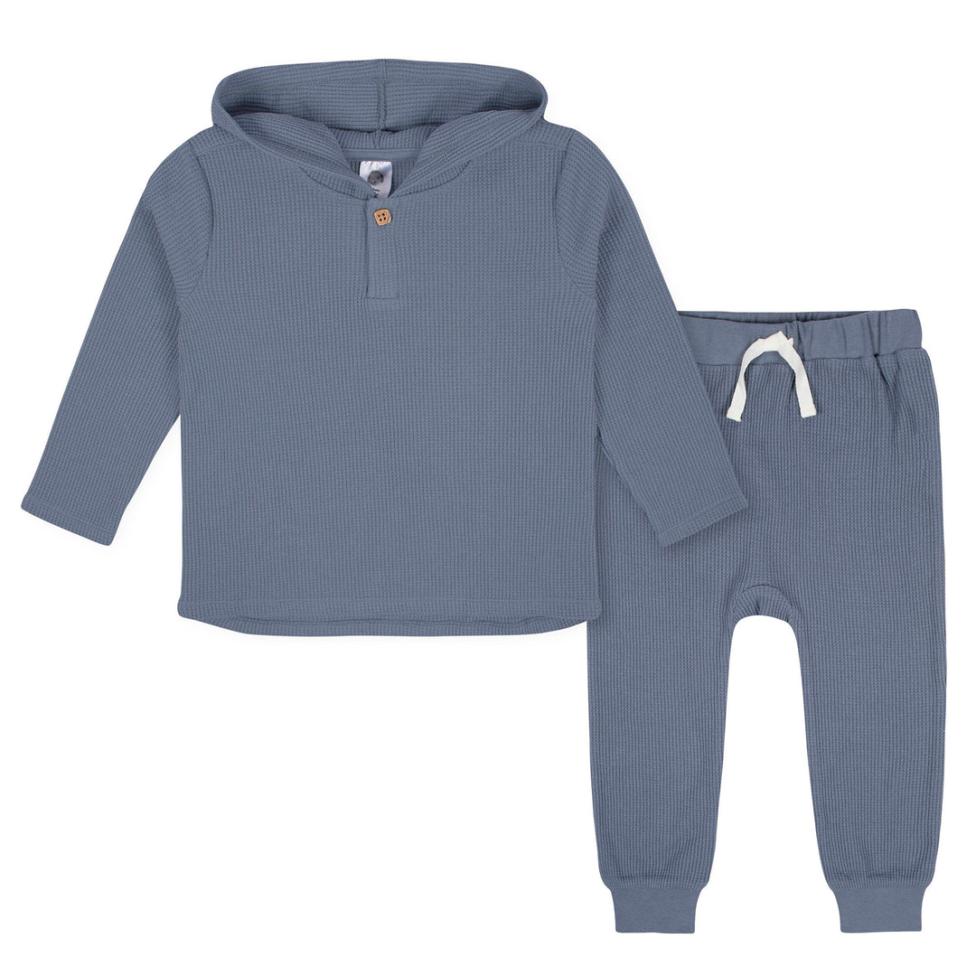 d - Gerber-Opp-22F-2pc Waffle hood+Jogger -Blue - 4T 2-Piece Toddler Boys Blue Waffle Knit Hoodie & Jogger Set - Prepack of 6 013618332005