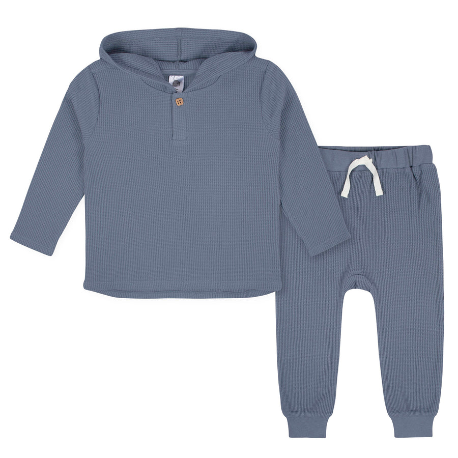 d - Gerber-Opp-22F-2pc Waffle hood+Jogger Blue - 18M 2-Piece Blue Waffle Knit Hoodie & Jogger Set 013618331961