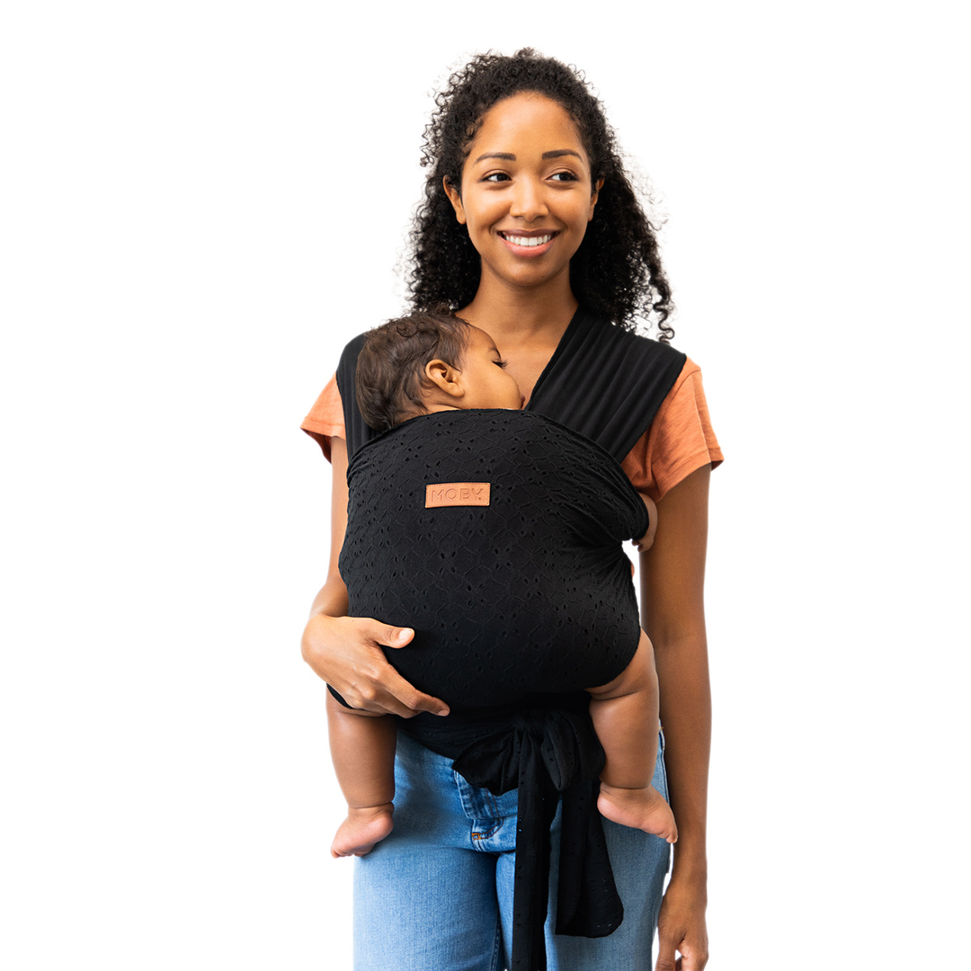 Moby Easy Wrap Baby Carrier in Black Eyelet Kidcentral Supply