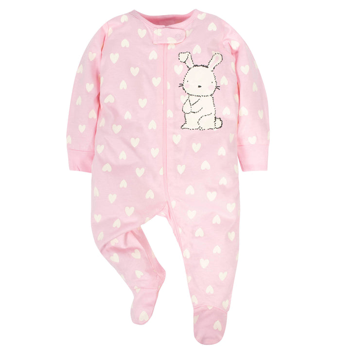 4 Pack Baby Girls Bunny Zip Front Sleep ‘n Plays