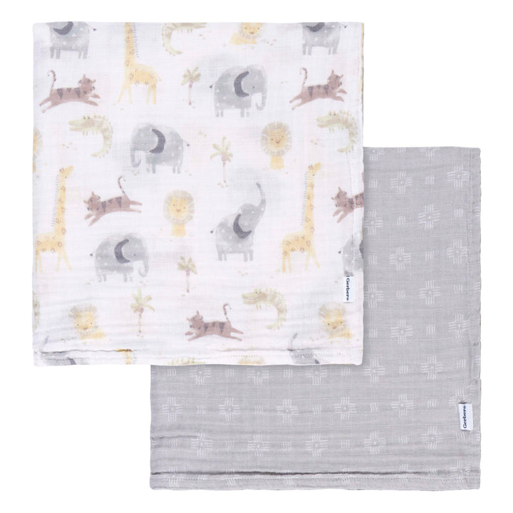 Gerber - OP2304 - 2pk Muslin Blanket - Animal + Geo Neutral 2 Pack Muslin Blanket - Animal + Geo Neutral 013618469183