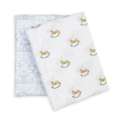 Lot de 2 couvertures d'emmaillotage en mousseline de coton - 40 x 40