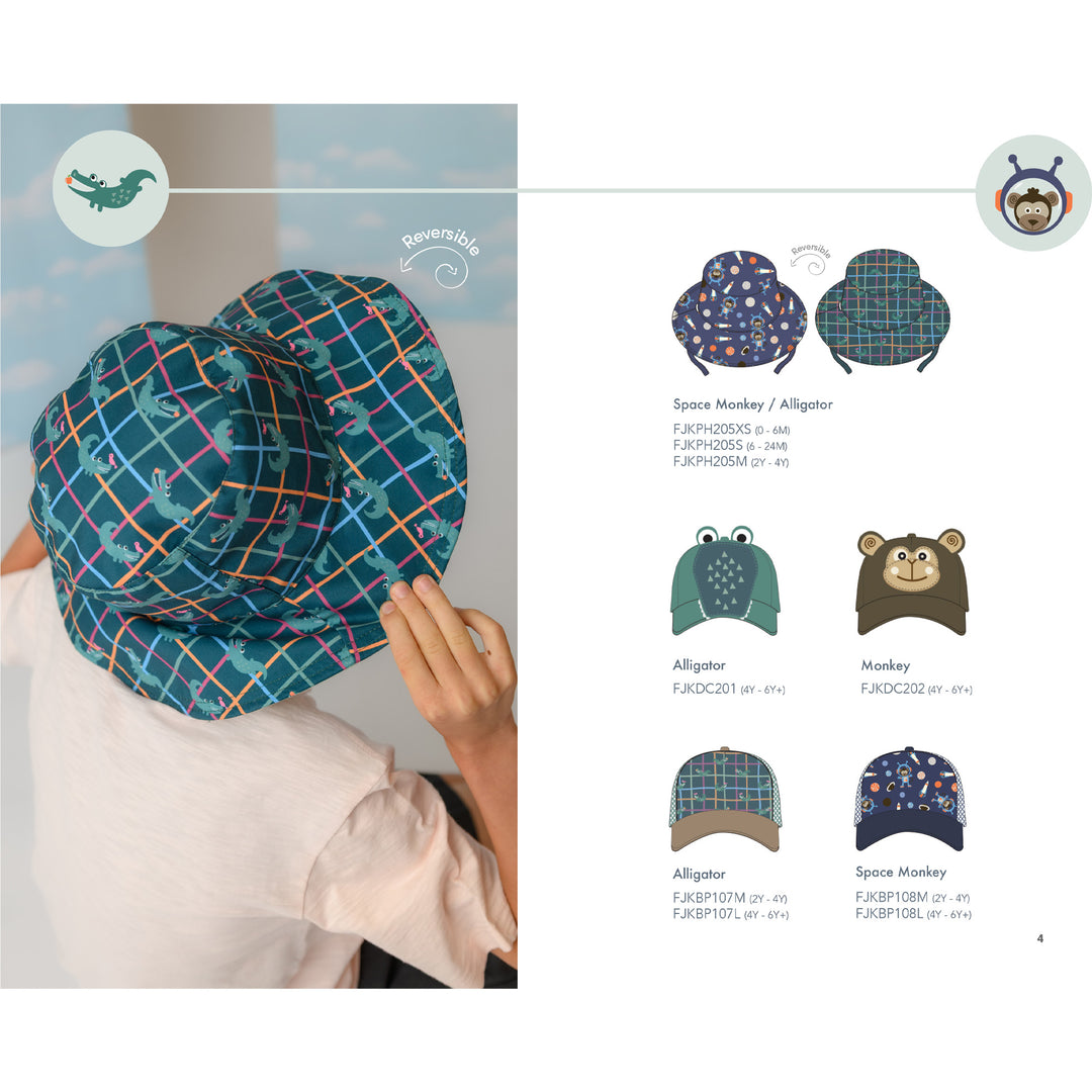 Kids Reversible Patterned Sun Hat - Space Monkey / Alligator