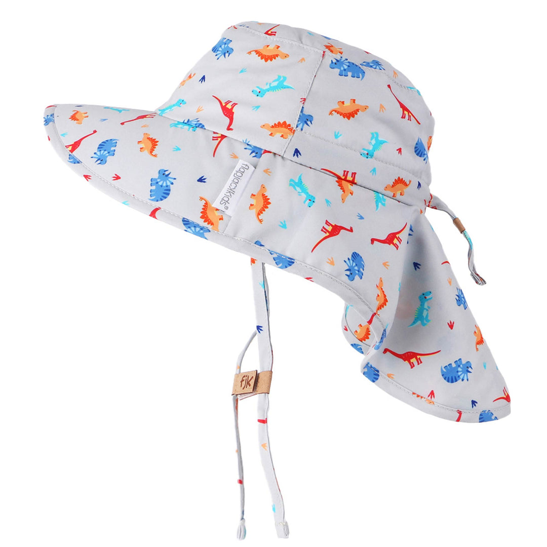 FlapJackKids - Sun Hat Neck Cape - Multi Dino - Small (6M-2Y Sun Hat with Neck Cape - Multi Dino 990006501574