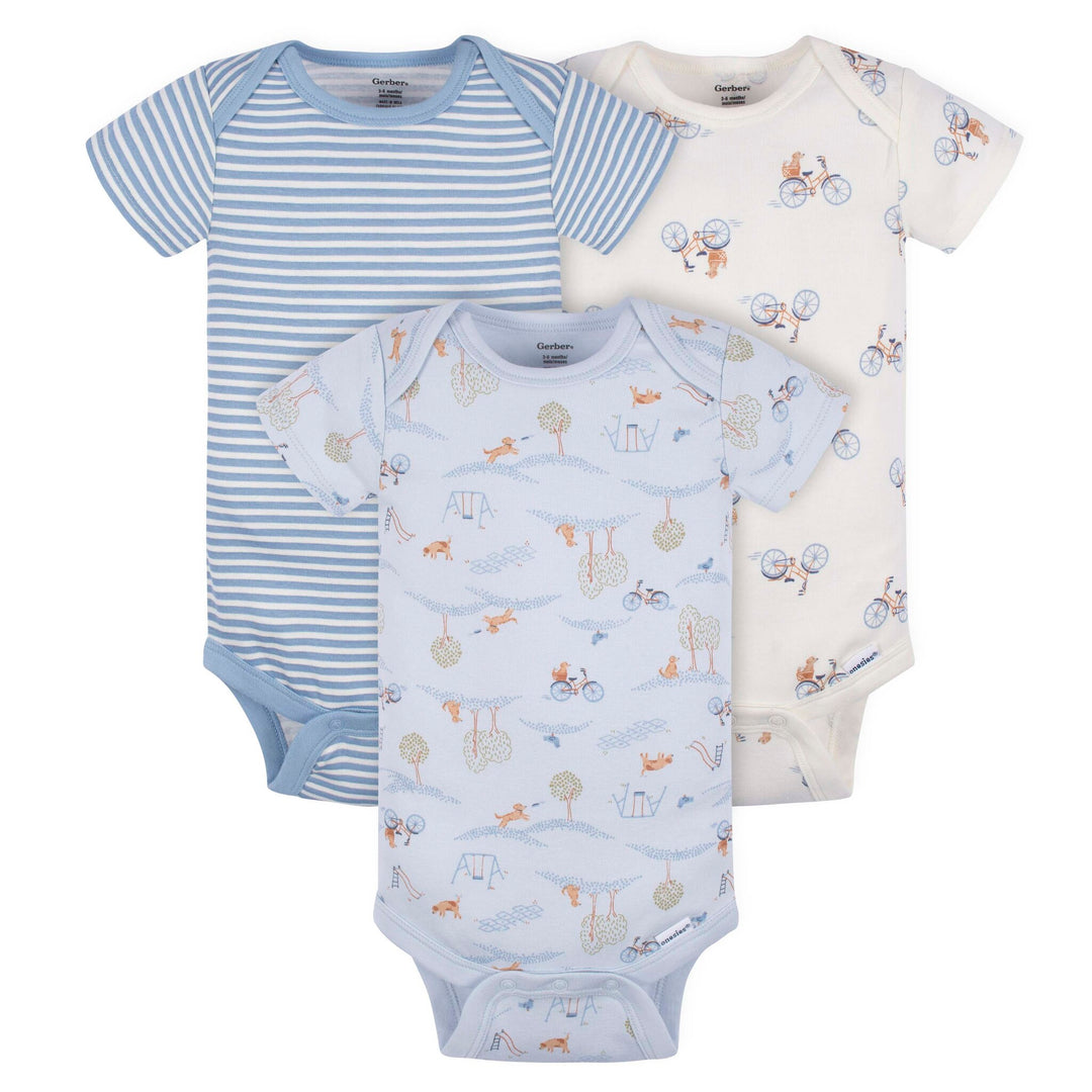 d - Gerber - OP2222 - 3 Pack Onesies - Puppy Playground - NB Gerber 3-Pack Baby Boys Puppy Playground Onesies Bodysuit 013618355141