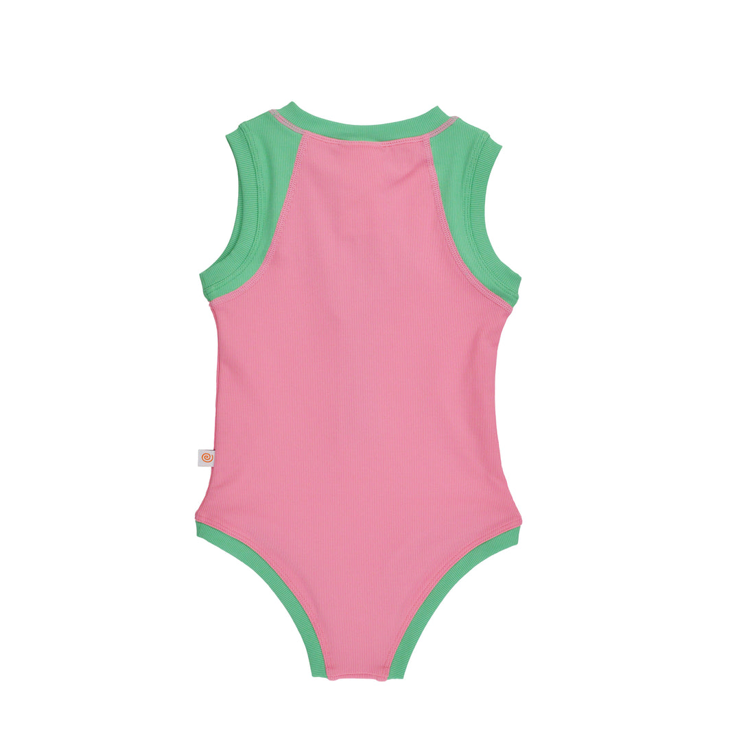 Girls Short Sleeve 1pc Solid Swimsuit