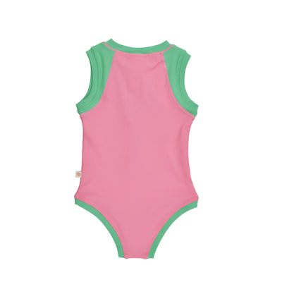 Girls Short Sleeve 1pc Solid Swimsuit
