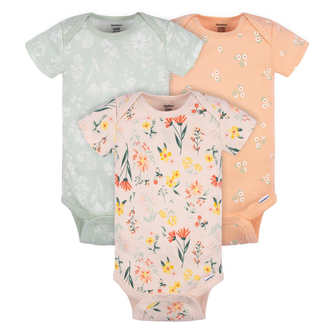 d - Gerber - OP2222 - 3 Pack Onesies - Wildflower - NB Gerber 3-Pack Baby Girls Wildflower Onesies Bodysuit 013618351648