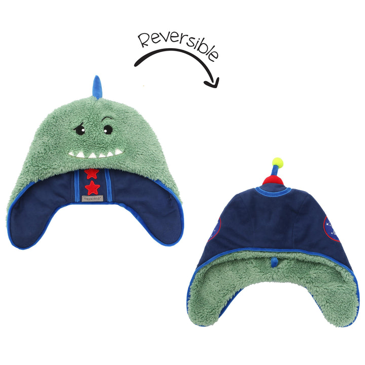 d - FlapJackKids -Reversible Sherpa Hat DinoAstronaut (4-6Y) Reversible Sherpa Hat - Dino/Astronaut 873874007075