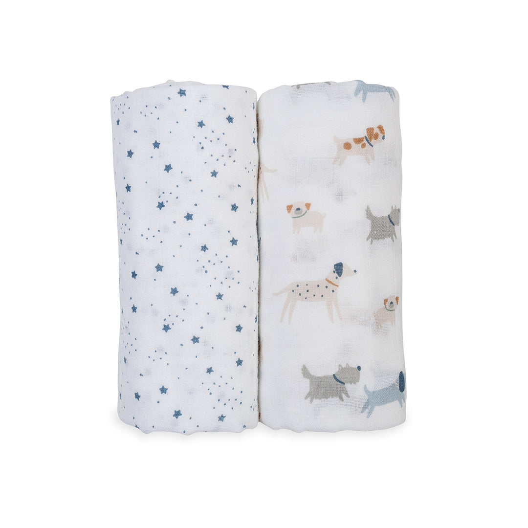 2 pack Cotton Swaddles - Puppy Dog + Stars