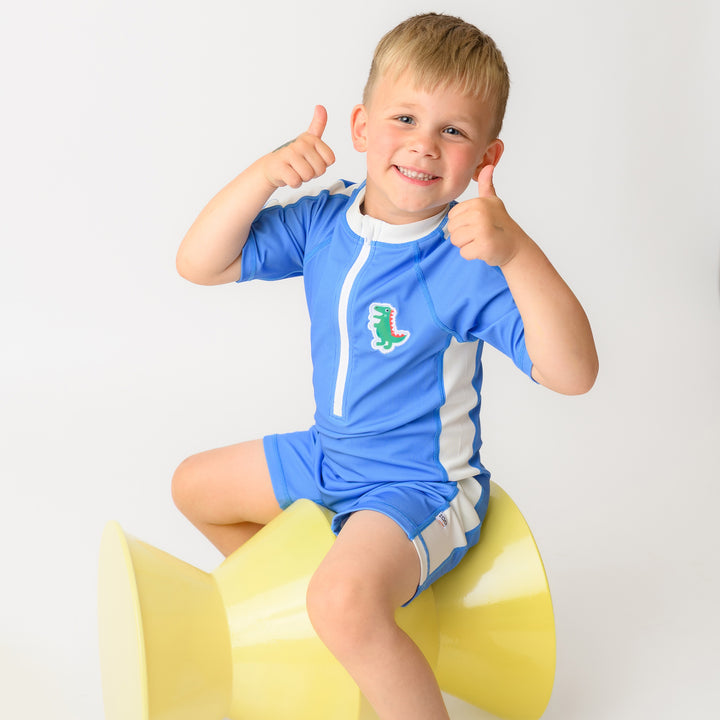 Boys Short Sleeve 1pc Solid Swimsuit