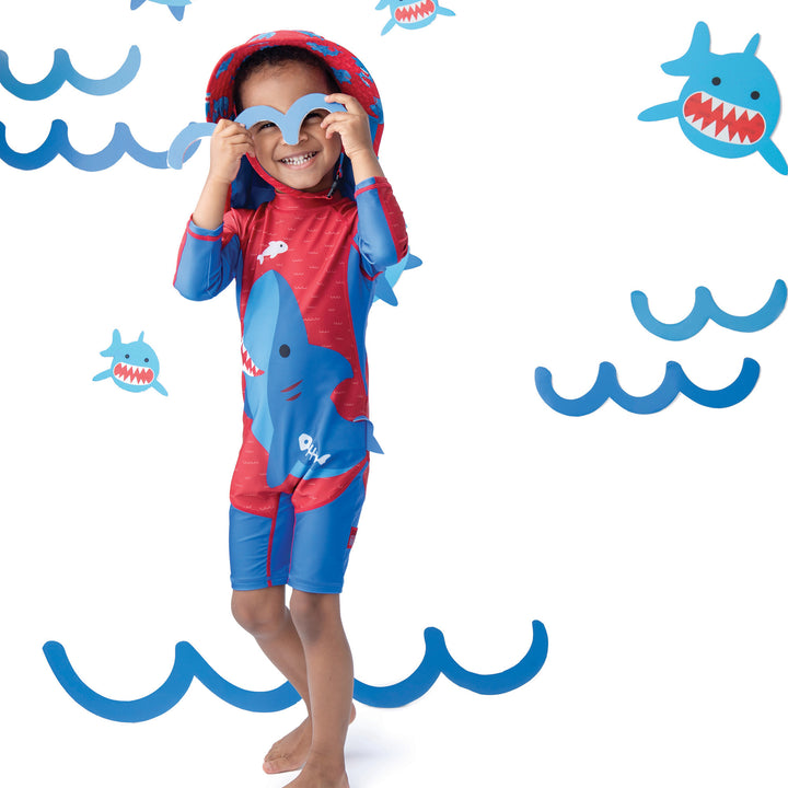 Baby + Toddler UPF50+ Rashguard One Piece Swimsuit   Blue Shark