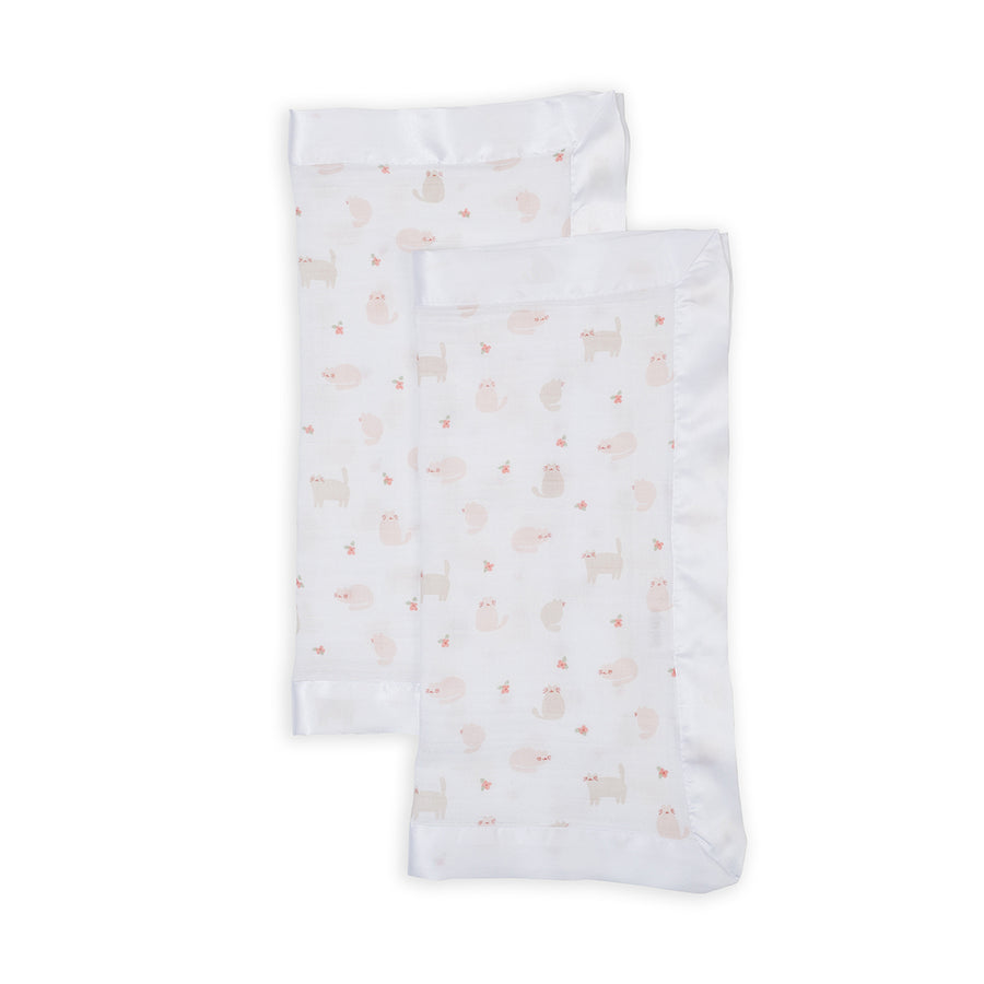 Lulujo - Security Blankets 2PK Muslin Cotton - Kitty Cat Cotton Security Blankets - 2 pack - Kitty Cat 628233459381