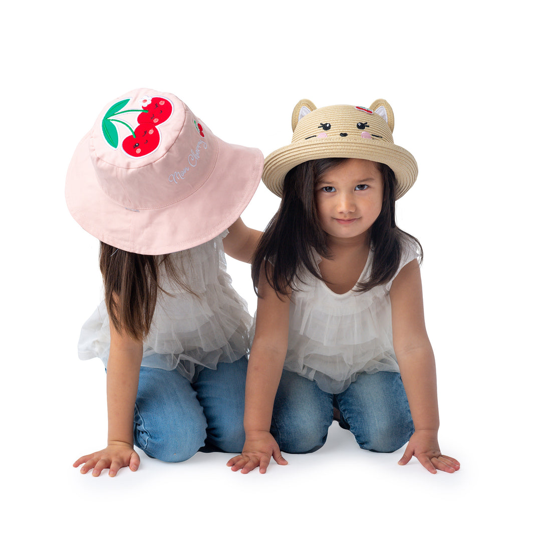 Kids UPF50+ Sun Hat - Cat/Cherry