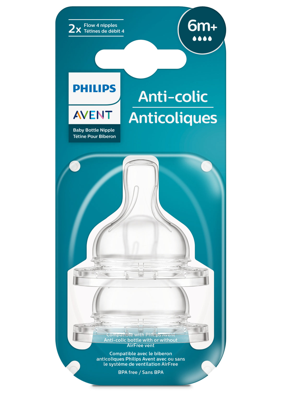 Anti-colic Baby Bottle Flow 4 Nipple - 6M+ - 2 pack