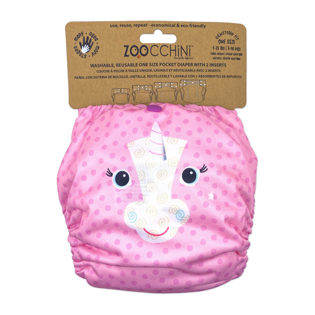 d - ZOOCCHINI - Reusable Pocket Diaper Alicorn 2pk  7-35lb One Size Reusable Pocket Diaper with 2pk Insert - Alicorn 810608031838