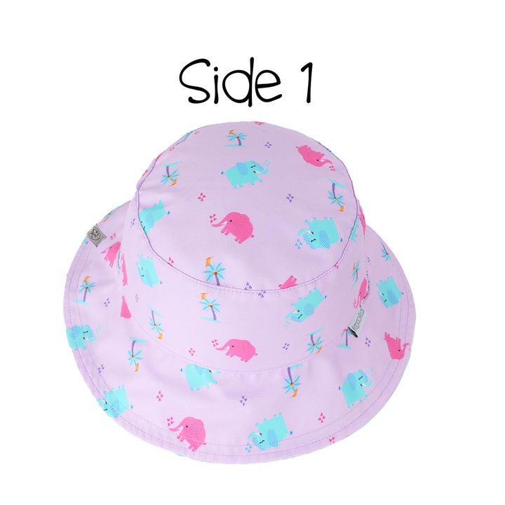 Reversible Kids UPF50+ Patterned Sun Hat - Hippo/Elephant