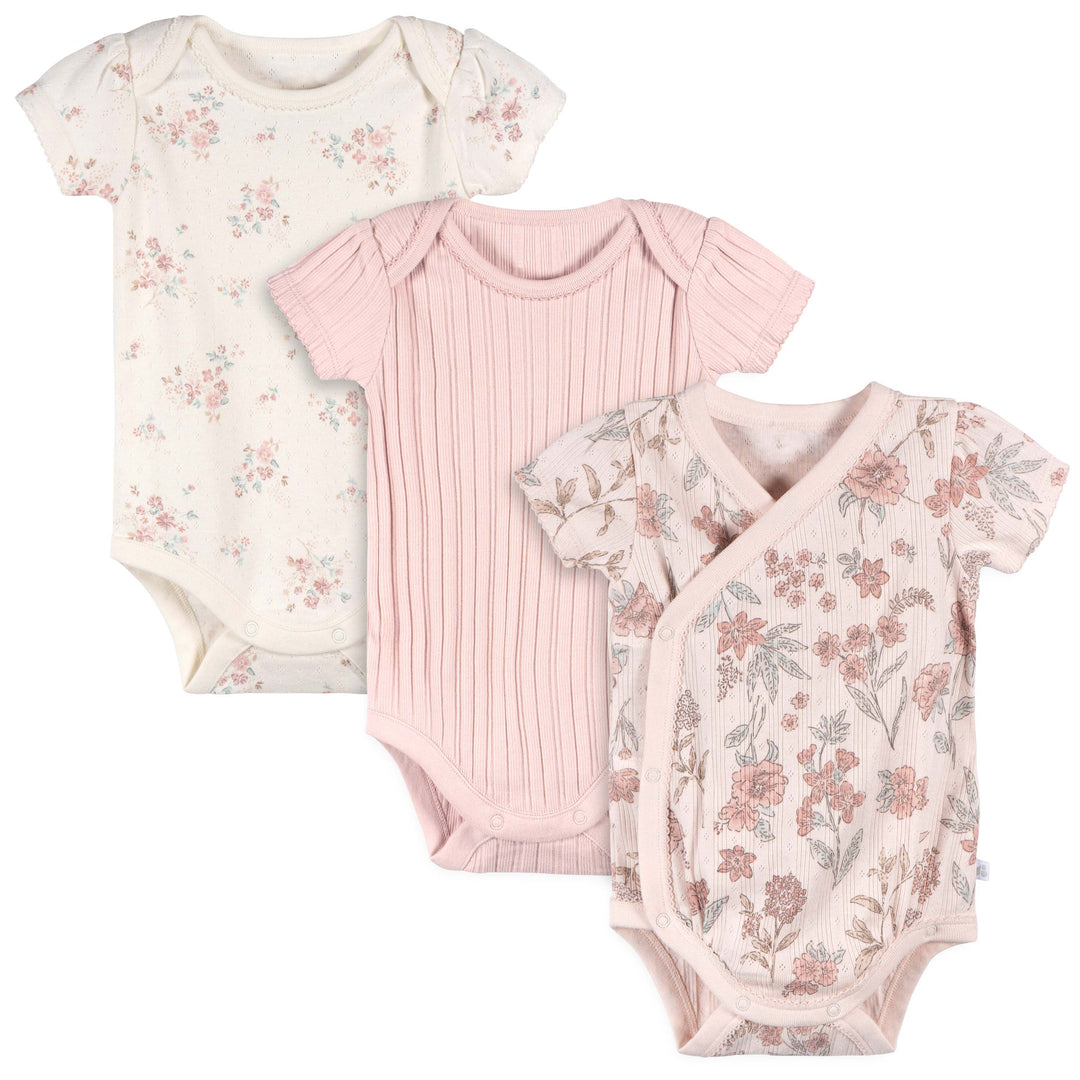 Just Born - OP2401 - 3pk Kimono Bodysuit - Pink - 6-9M Just Born by Gerber Baby Girl 3-Pack Kimono Bodysuits - PINK 032633139192