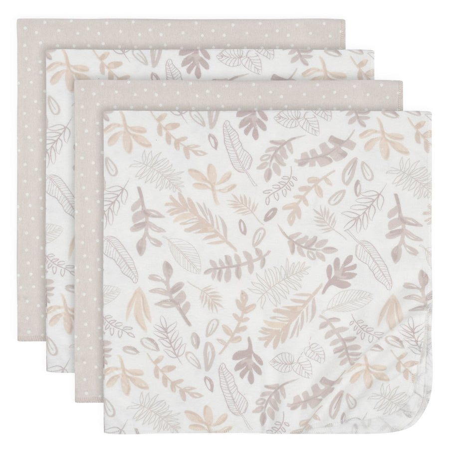 L - Just Born - Flannel Blankets 4pk - Neutral Leaves Just Born 4-Pack Neutral Leaves Flannel Receiving Blankets 032633137204