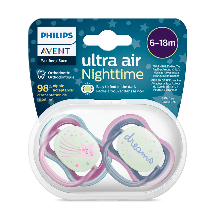Ultra Air Pacifier Nighttime   6 18M   Falling Star+Dreams   2 pack