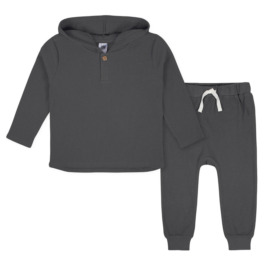 d - Gerber-Opp-22F-2pc Waffle hood+Jog-Charcoal - 2T 2-Piece Toddler Boys Charcoal Waffle Knit Hoodie & Jogger Set -Prepack of 6 013618332128